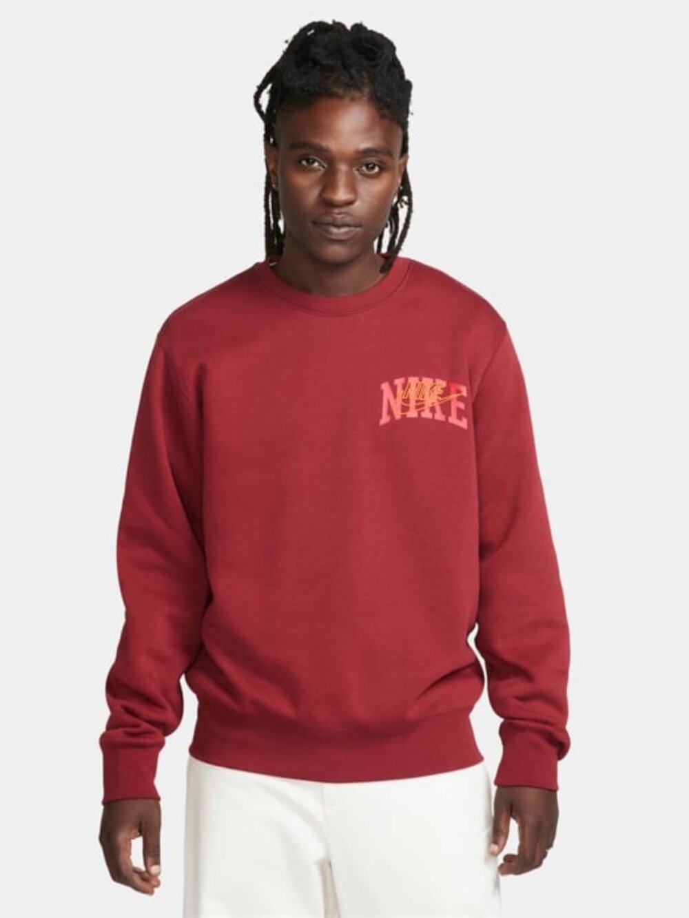 *NWT Nike Men's Club Fleece Long-Sleeve Crew-Neck Sweatshirt - Dark Red